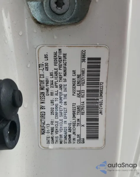 2013 Infiniti G37 z USA, uszkodzony, nr VIN JN1CV6EL1DM982272